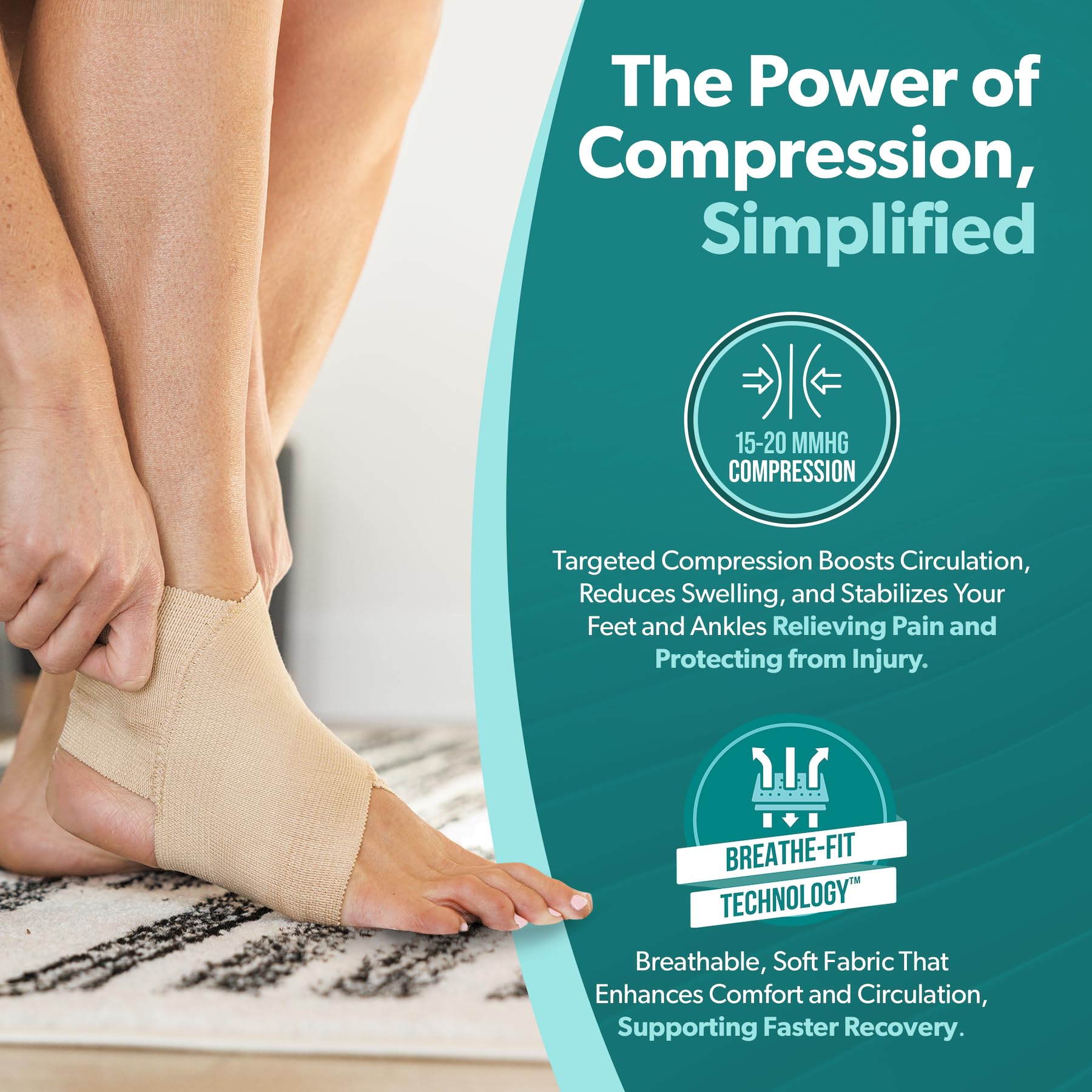 BraceAbility Elastic Ankle Support Brace - Lightweight Slip on Foot and Ankle Compression Sleeve for Gymnastics, Dance, Sports, Running, Exercise, and Sprained Ankle Swelling for Women and Men (Beige, Medium)