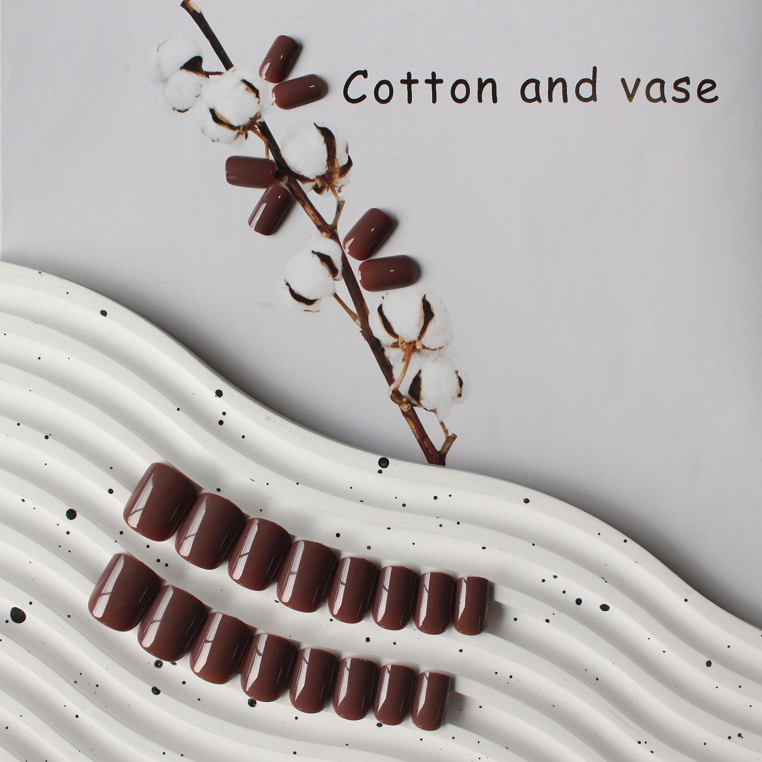 Deep Brown Press on Nails Short,KXAMELIE False Nails Short Square Nails Press ons,Acrylic Nails Glue on Nails Set,Stick on Nails for Women Fake Nails for Girls Daily Wear in 24PCS - Image 5