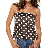 Ardrem Women Polka Dot Side Slit Tube Tops Strapless Backless Tank Tops Sleeveless Shirts Blouse Sexy Bandeau Tops