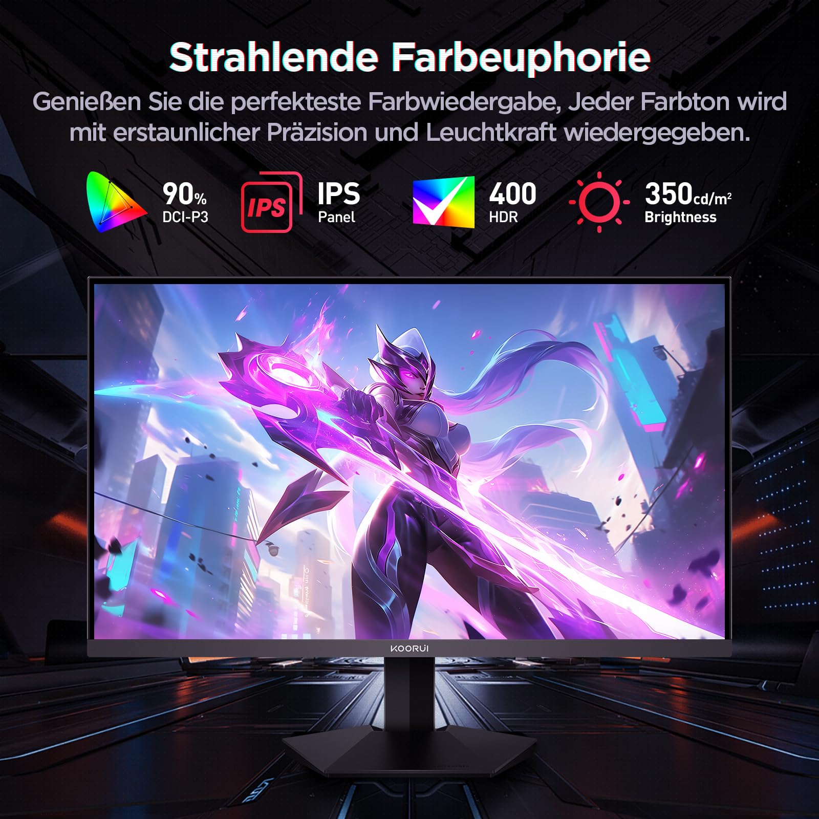 KOORUI G2421V 24 Zoll Gaming Monitor, 1ms 180Hz Fast IPS QHD 2560x1440 PC Bildschirm, HDR400 Adaptive Sync HDMI2.0/DP1.4 VESA 75x75mm 4