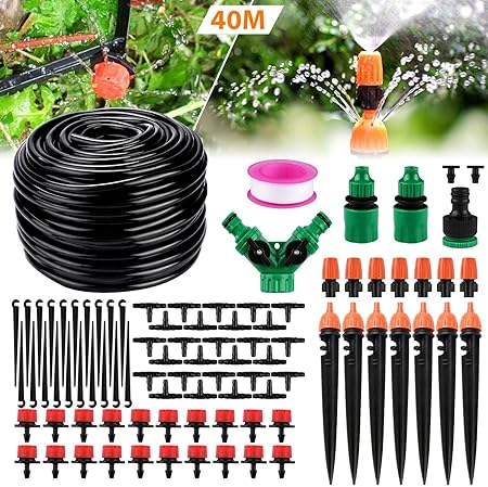 Emooqi Bewasserung Kit 40m Garten Bewasserungssystem Diy Micro Automatische Gewachshaus Sprinkler Tropfchenbewasserung Gartenbewasserung Fur Garten Flower Bed Terrasse Pflanzen 40m Amazon De Garten