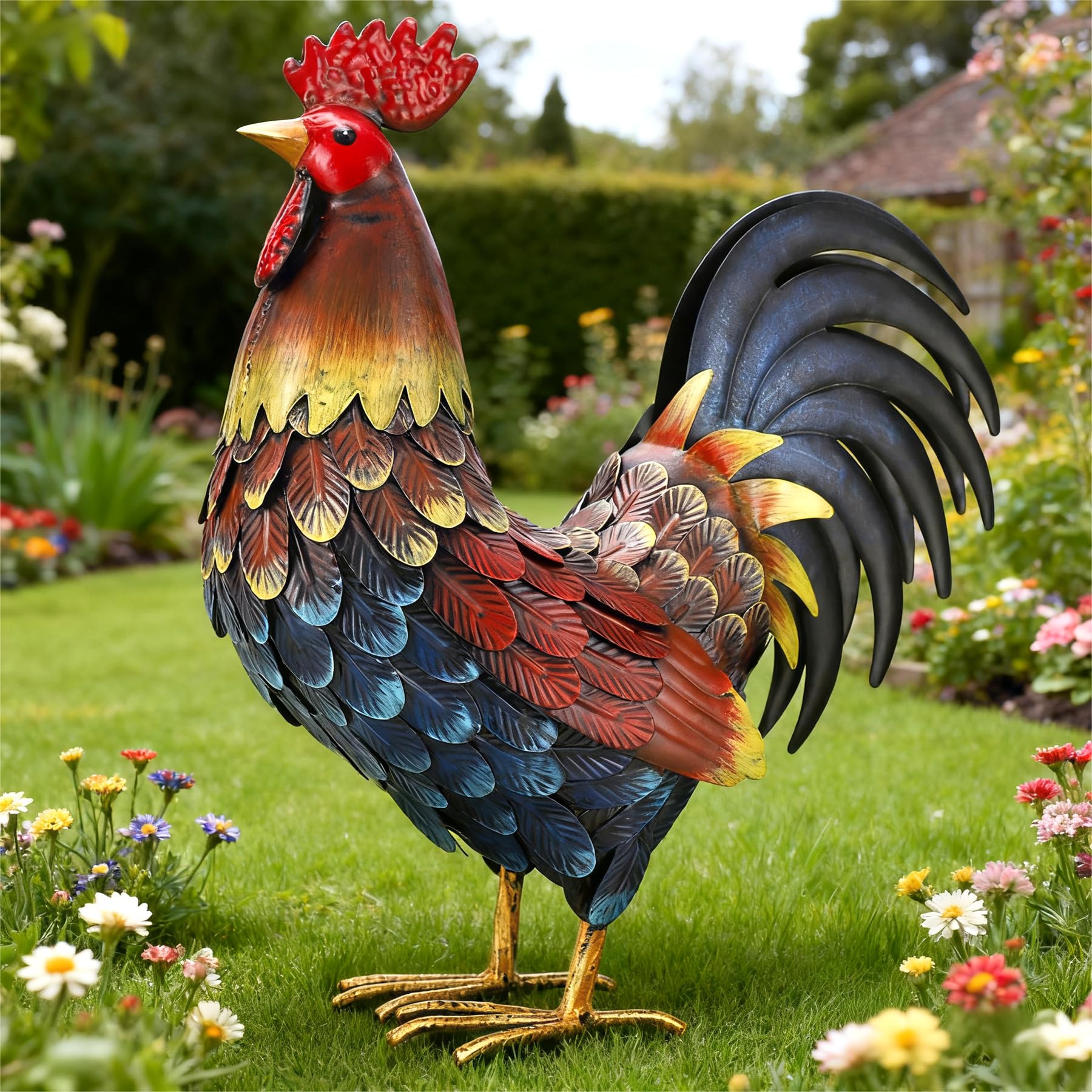 Photo 1 of *** BROKEN TAIL***     chisheen Rooster Decor Garden Statue Metal Chicken Yard Art Sculpture Outdoor Figurines