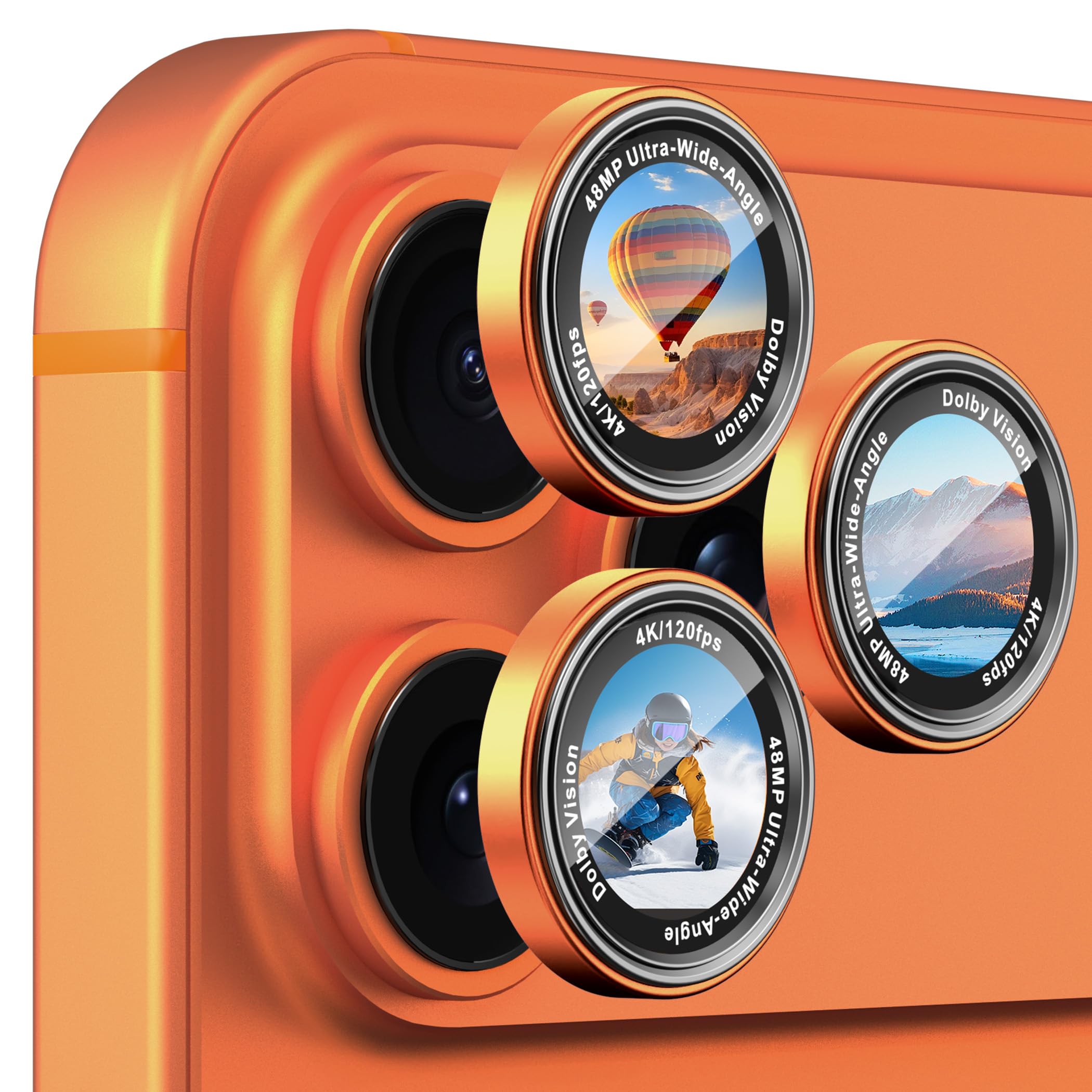 Photo 1 of CACOE Camera Lens Protector for iPhone 17ProMax/17Pro/16ProMax/16Pro/15ProMax/15Pro/14ProMax/14Pro, [Anti-Scratch] [Drop-Proof][Strong-Adhesion] Camera Screen Cover(Orange)