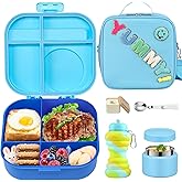 Kids Bento Lunch Box with 12oz Soup Thermo, Kids Leakproof Lunch Food Container with 4 Compartments, Insulated Lunch Bag & Water Cup for Girls Boys to School Travel
