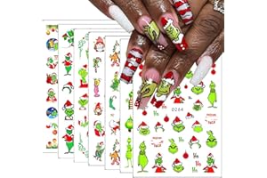 FUKIDOG 12Sheets Christmas Nail Art Stickers Green Fun Cartoon Santa Claus Designs Nail Decals Xmas Tree 3D Self-Adhesive Winter Holiday Nail Decoration Xmas DIY Manicure Accessories Supplies for Women Kids