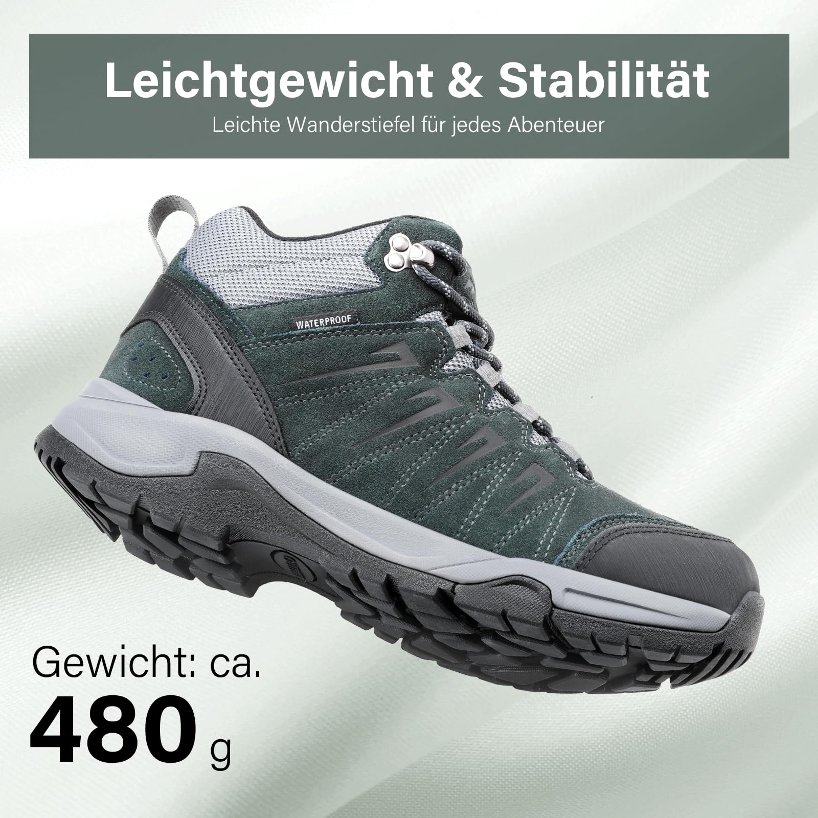 OUTJET Wanderschuhe Herren Wasserdicht Leder, Outdoor Hiking Schuhe rutschfest und Komfortabel 5