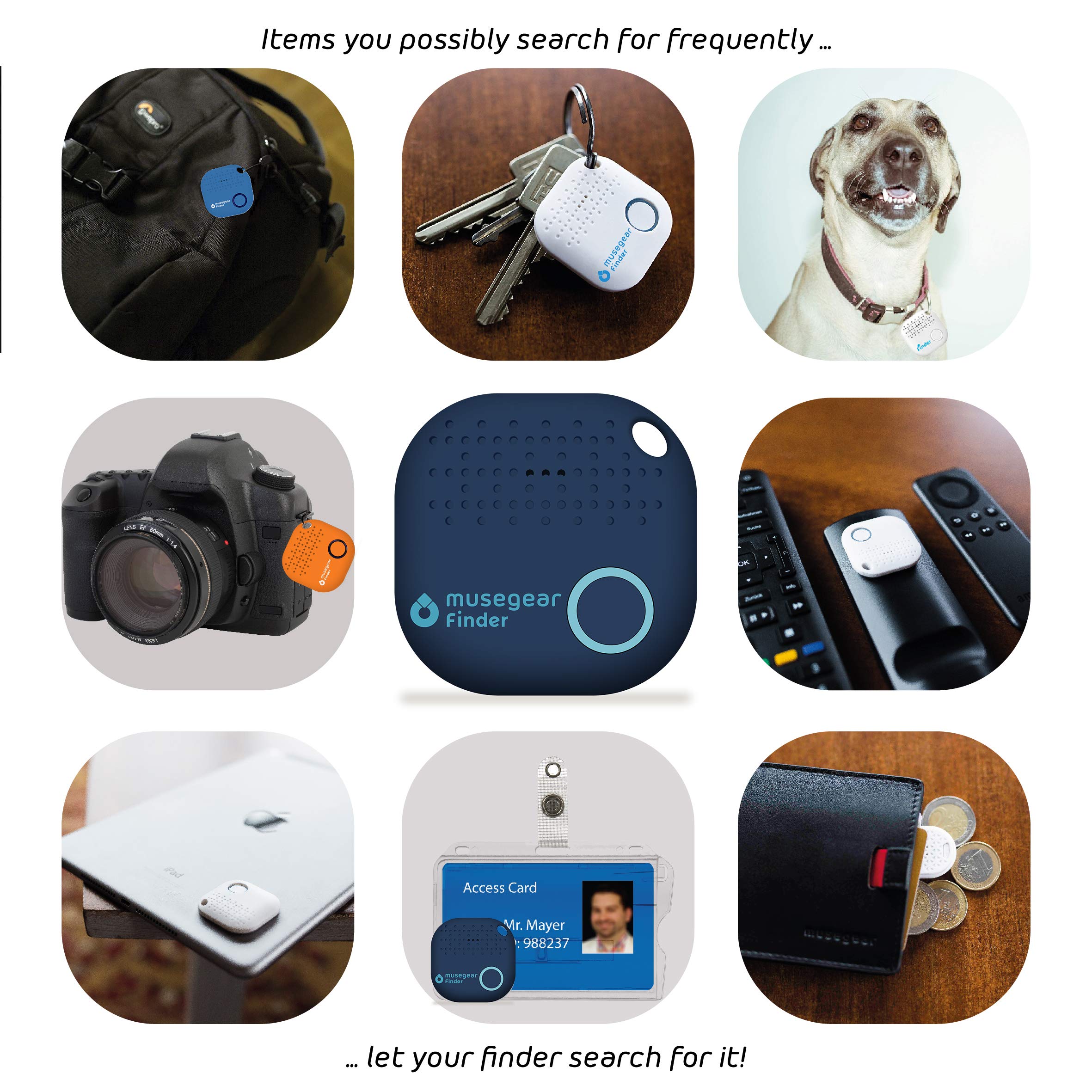 musegear app key finder (dark blue), NEW VERSION 2 | 3x louder | Easily find and track your keys, phone, remote, wallet | Smartphone Bluetooth-GPS pairing