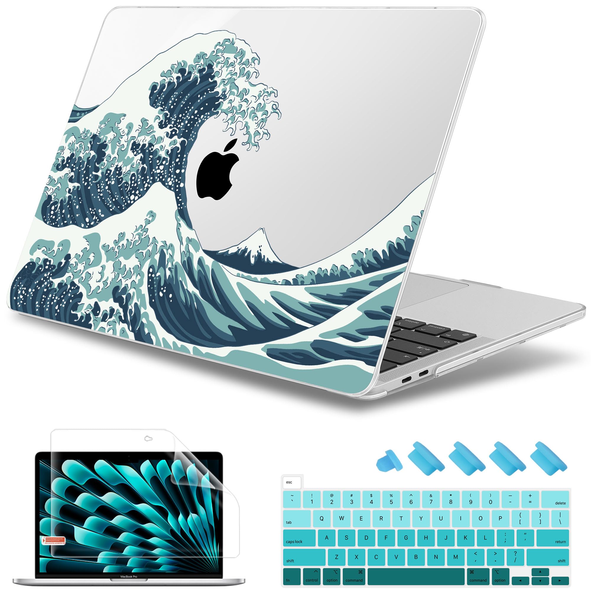 for MacBook Pro 16 inch 2020 2019 Release Model A2141, May Chen Crystal Clear Hard Shell Case Cover for MacBook Pro 16 inch Fit Touch ID and Touch Bar & Retina Display - Great Wave