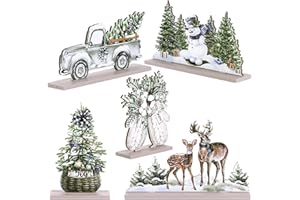 Huwena 5 Pcs Christmas Table Decorations Wooden Christmas Table Centerpieces Joy Sign Snowman Reindeer Gloves Signs for Winter Holiday Snow Xmas Dinner Coffee Tier Tray Decor(Reindeer,White)