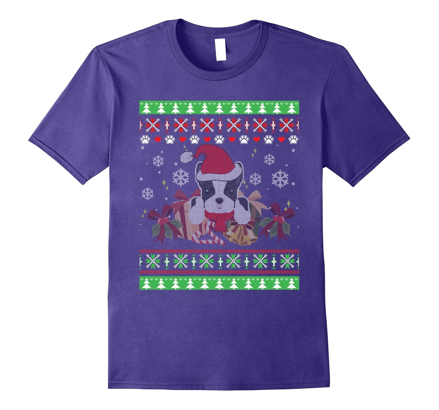 Boston Terrier Santa Hat Ugly Christmas Sweater T Shirt-ANZ