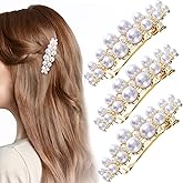 Hzopcw 3pcs Pearl Hair Barrettes for Women, French Pearl Snap Clip for Bridal, Non-Slip Hairclips Weddings Hair Accessories for Long Short Thin Thick Hairstyles- White