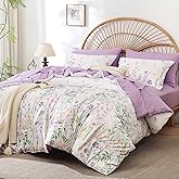 Yiran Floral Comforter Set King Size, Purple 7 Piece Cute Flower Comforters Bed in a Bag Lavender, Soft Microfiber Complete Aesthetic Botanical Bedding Set with Sheets for Women Girls