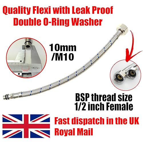 Flexible Hose Pipe Tails Kitchen Sink Bathroom Basin Monobloc Tab Mixer Connector Flexi Pipes Pair Of M10X 1/2 BSP Long Life Stainless Steel Braided Flexible Hoses (30CM - View #12