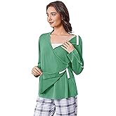 Deyeek Women's Post Shoulder Surgery Shirts Long Sleeve V-Neck Wrap Chemo Blouse Easy Access Adaptive Snap On Dialysis Shirts