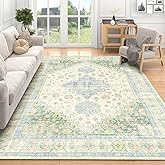 MUJOO 5x7 Area Rugs Washable,Boho Rug for Living Room Bedroom Dining Room Office,Large Throw Carpet,Non Slip Big Soft Indoor Low Pile Light Green and Blue