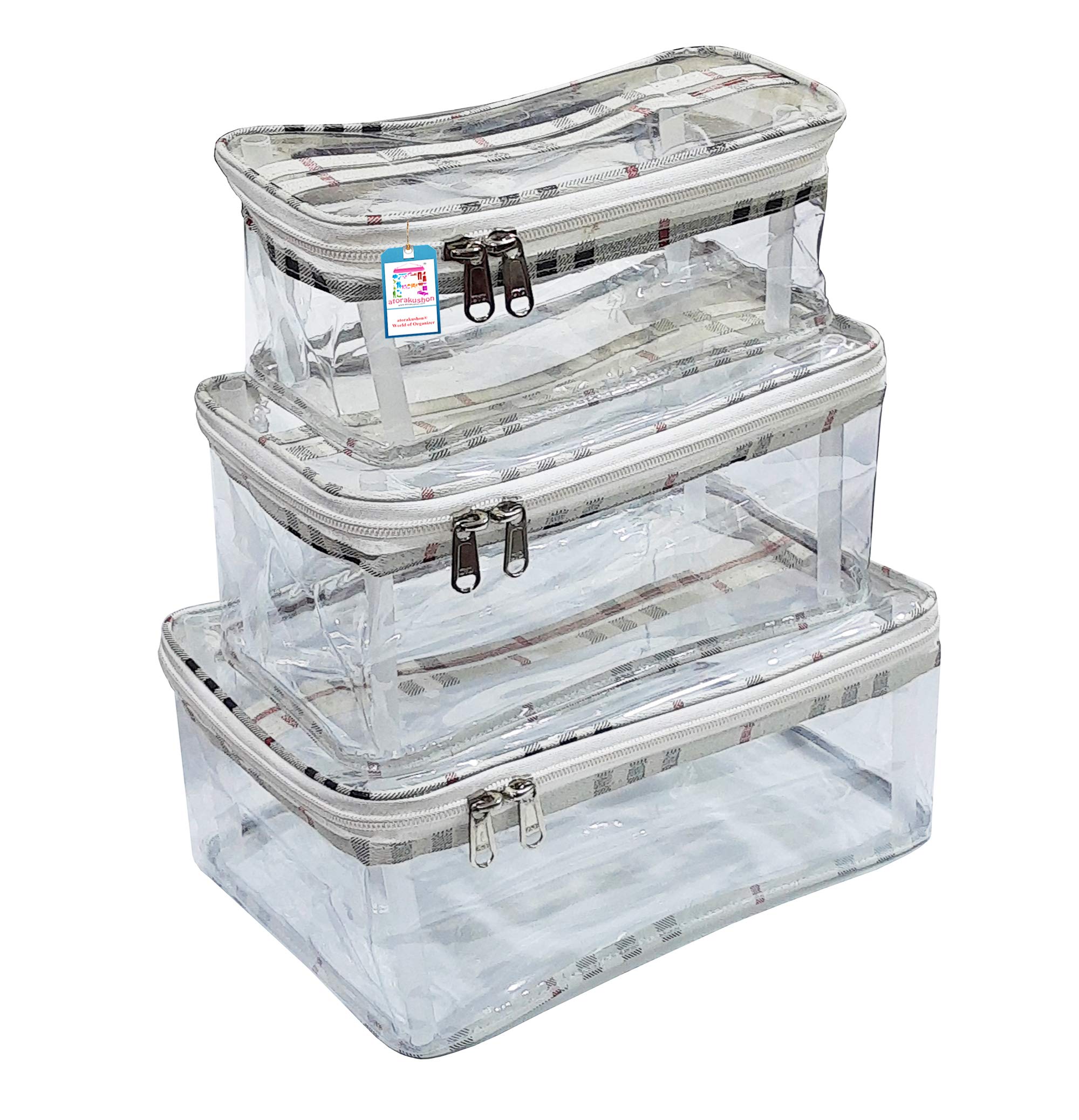 atorakushon Fabric Check Makeup Pouches Necklace Earrings Cosmetic Vanity Storage Jewellery Organizer For Women