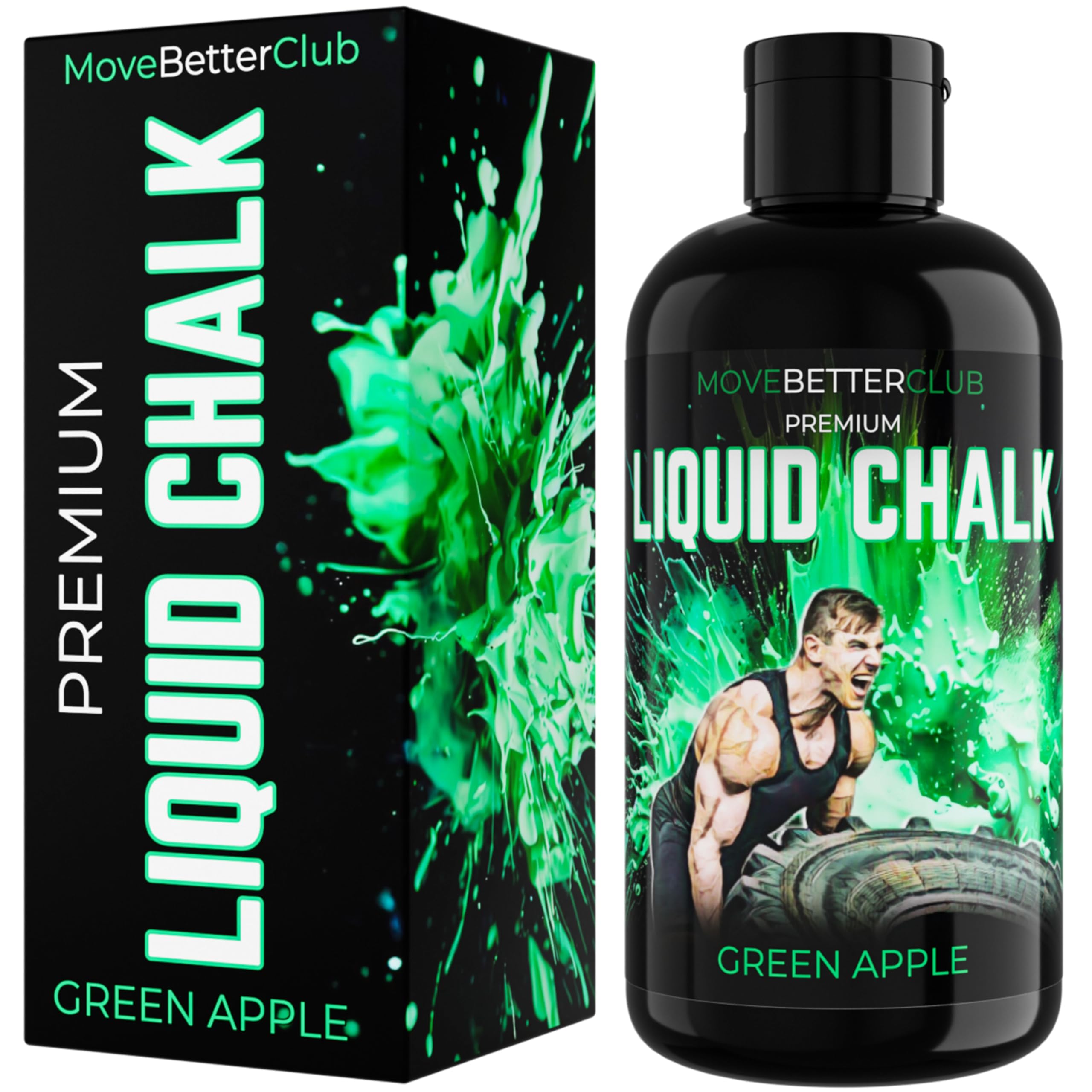 MoveBetterClub Liquid Chalk 250ml Coloured & Scented - Green Apple - for Climbing, Gym, Weightlifting, Gymnastics, Kettlebells, Pole Fitness and more