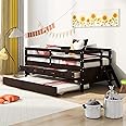 Merax Multifunction Solid Wood Day Bed with Trundle and Storage Drawers Platform Sofa Bed for Living Room Beedroom Twin Espresso