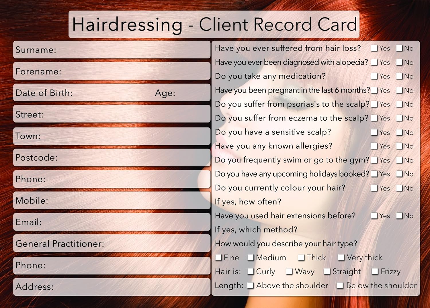 Hairdressing Client Record Card Photo Background Pack Of 200 Amazon 