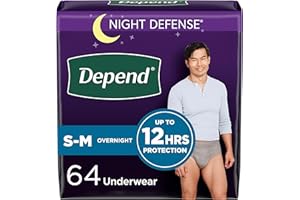 Depend Night Defense Adult Incontinence Underwear for Men, Disposable, Overnight, Small/Medium, Grey, 64 Count