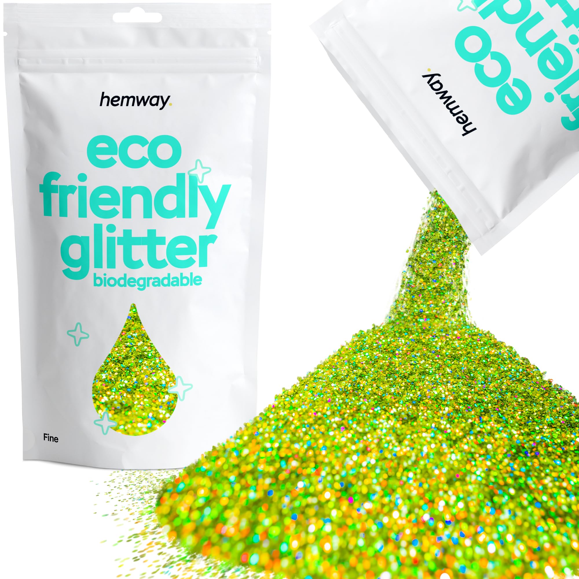 Eco Friendly Biodegradable Glitter | Lime Green Holographic - Fine 100g, Plant Based, Biodegradable Glitter for Craft, Face, Hair, Nail, Body and Festival - Hemway