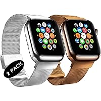 LANGXIANGO Compatible with Apple Watch Band 38mm 40mm 42mm 44mm, 2 Pack Stainless Steel Mesh Sport Wristband Loop…