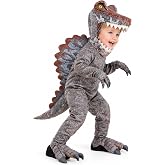 Dinosaur Toddler Spinosaurus Costume - Gray Jurassic Dino Halloween Outfit w/Jumpsuit, Mitts, Hood, &amp; Shoe Covers