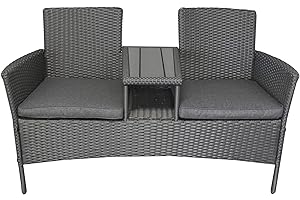 Polyrattan Gartenmöbel Sitzbank mit Tisch dunkelgrau