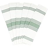 Sage Green Dish Towels - 100% Cotton Dish Towels - Highly Absorbent, Lint-Free, 6 Pack, 30"x20", Large Size Sage Striped Kitchen Towels with Hanging Loop - Washable and Durable Tea Towels (6 Pack)