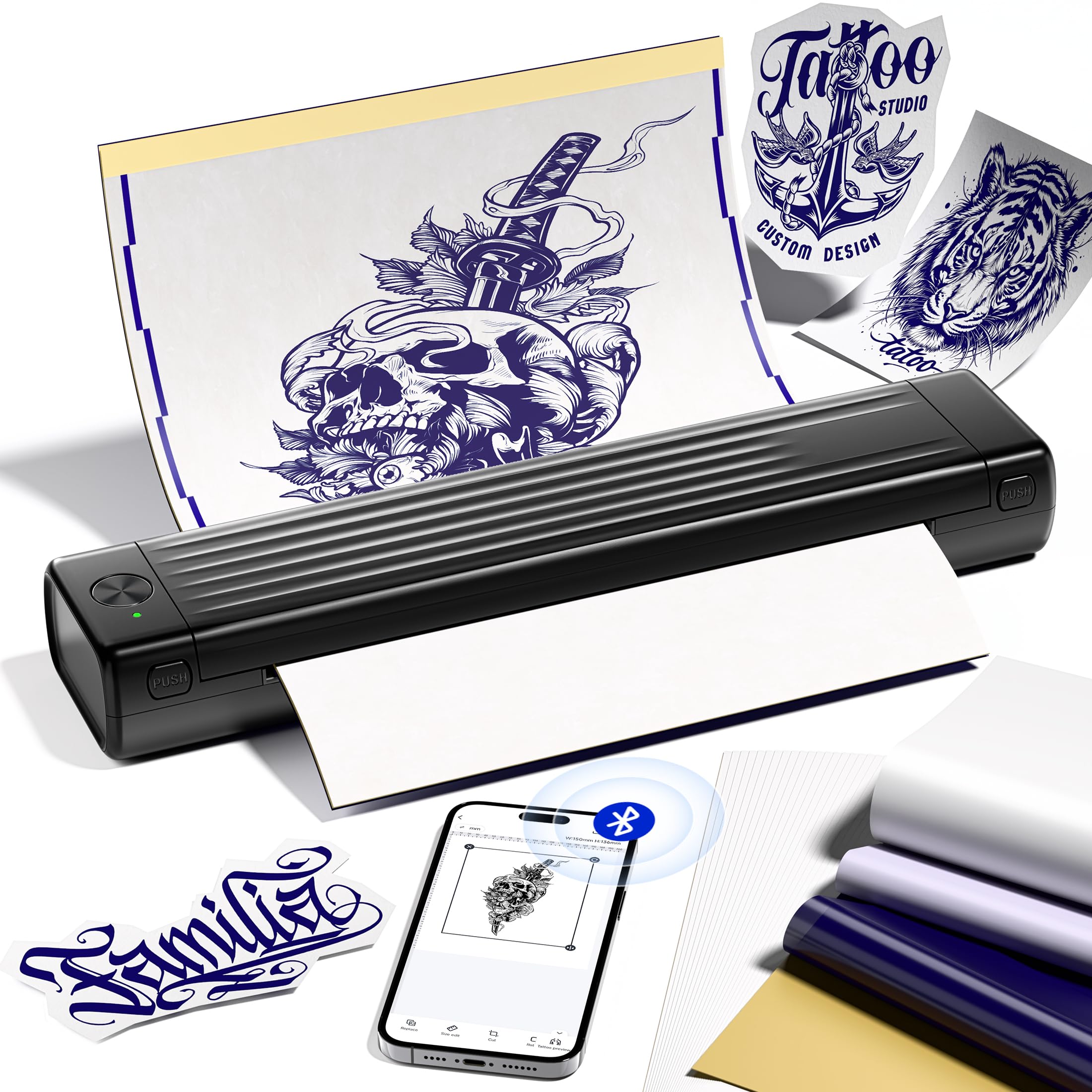 Itari Tattoo Stencil Printer Kit for Beginners, Temporary Tattoo Printer with 10 Pcs Transfer Paper, Bluetooth Stencil Printer for Tattooing, Wireless Tattoo Machine Compatible with Phone/Tablet/PC