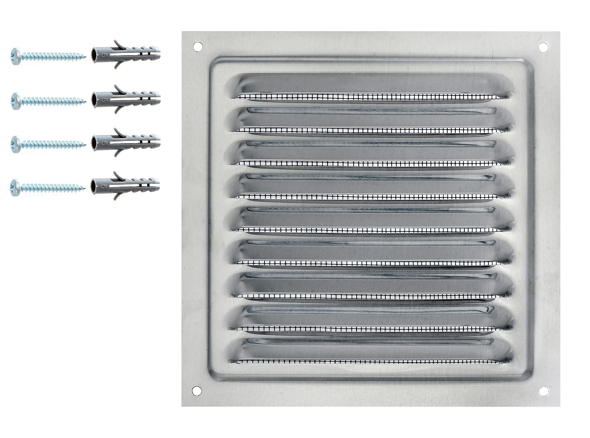 DEMLOU – Square Anodised Aluminium Louvre Air Ventilation Grille 15 x 15 cm with Mesh – Wall or Door Air Vent for Indoor or Outdoor Use.