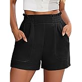 NILOINE Womens Casual Elastic Waist Shorts High Waisted Wide Leg Lightweight Beach Shorts with Pockets