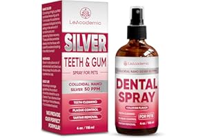 LEACADEMIC Dental Spray for Pets – Cat & Dog Breath Freshener That Helps with Tartar, Plaque, & Bad Odor – Silver 50 PPM + Valerian Flavour for Dog Teeth Cleaning – 4 Oz