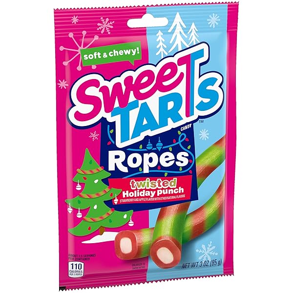 SWEETARTS ROPES TWISTED HOLIDAY PUNCH, SOFT AND CHEWY CANDY, 3OZ PACK – HOLIDAY STOCKING STUFFERS & TREATS