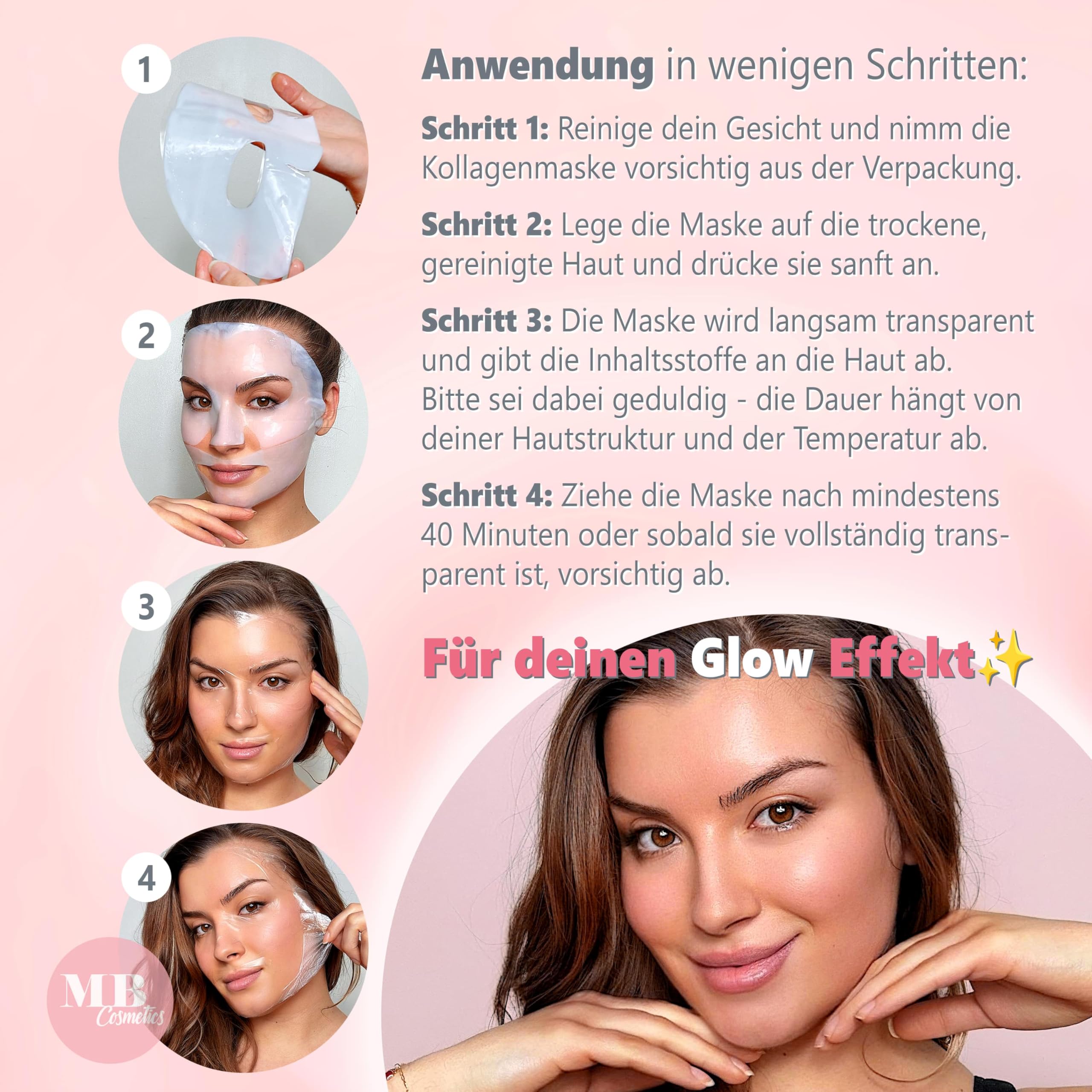 Kollagen Maske mit Hyaluron, Niacinamiden und Probiotika-Komplex für eine straffere Haut. Hydrogel Gesichtsmaske zur Faltenreduktion und Feuchtigkeitspflege. Ultra-hochkonzentriert mit 52.000 ppm. 7