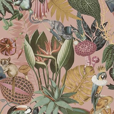 Holden Decor Wonderland Tropical Exotic Animals Blush Pink Wallpaper