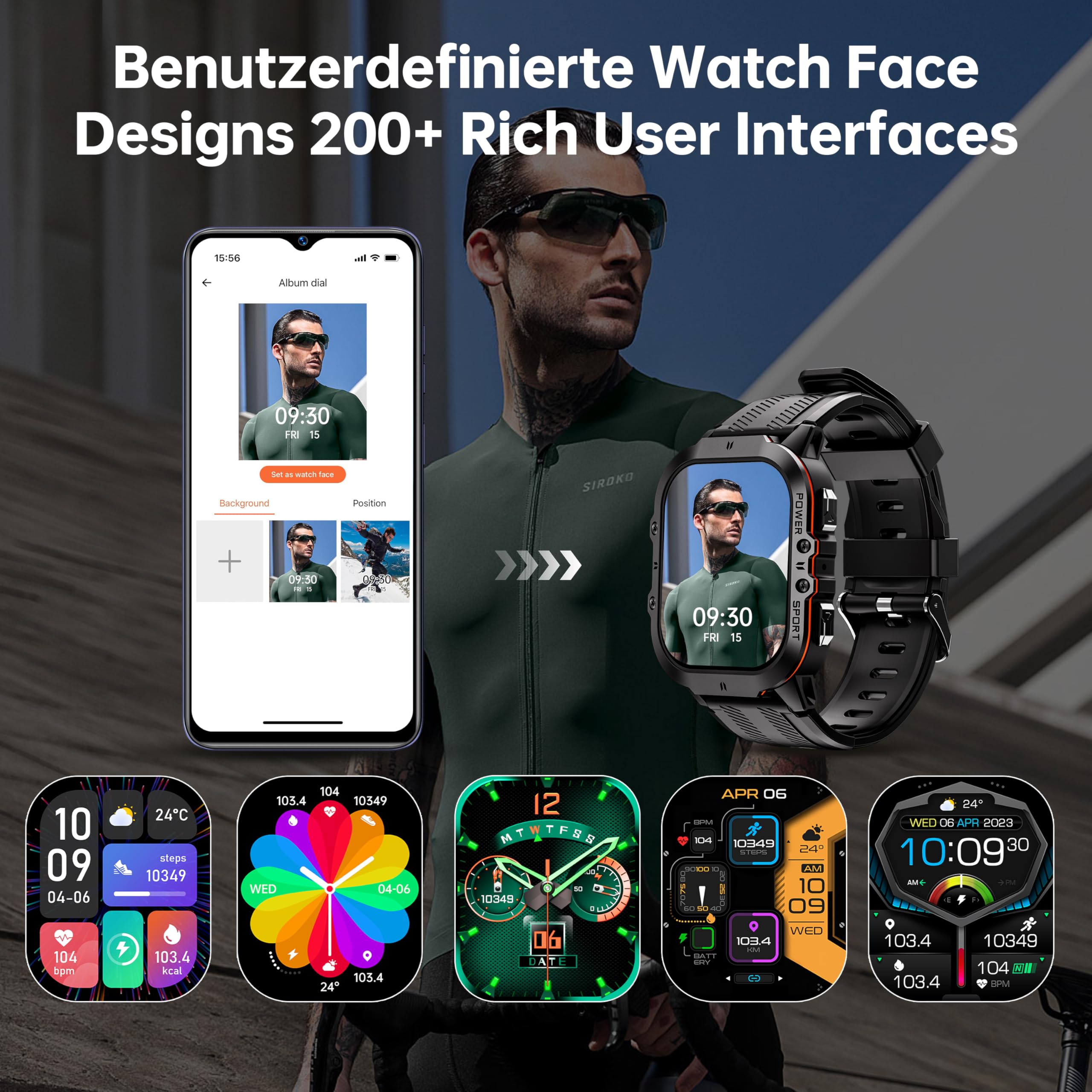 OUKITEL BT20 Smartwatch Herren Militär Wasserdicht 5ATM, Sportuhren Fitnessuhr Herren mit Telefonfunktion, AMOLED Touchscreen 120+Sportmodi mit Pulsmesser Schlafmonitor Schrittzähler für iOS/Android