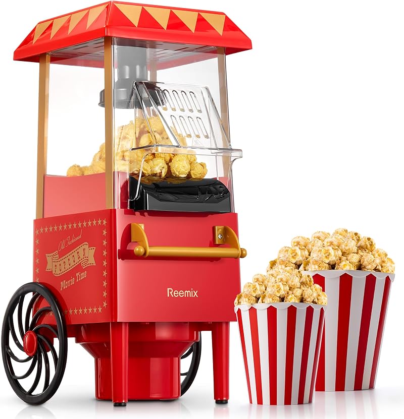 Reemix Popcorn Maker 1200W No Oil Hot Air Quick Popcorn Under 3 Minutes