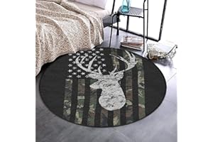 SWEET TANG Soft Round Area Rug Play Mat Circle Floor Mat Carpet Mat for Bedroom Living Room Nursery Decor, 2ft Diameter, Deer Camo Camouflage American Flag Hunting Black,Diameter 24 Inch