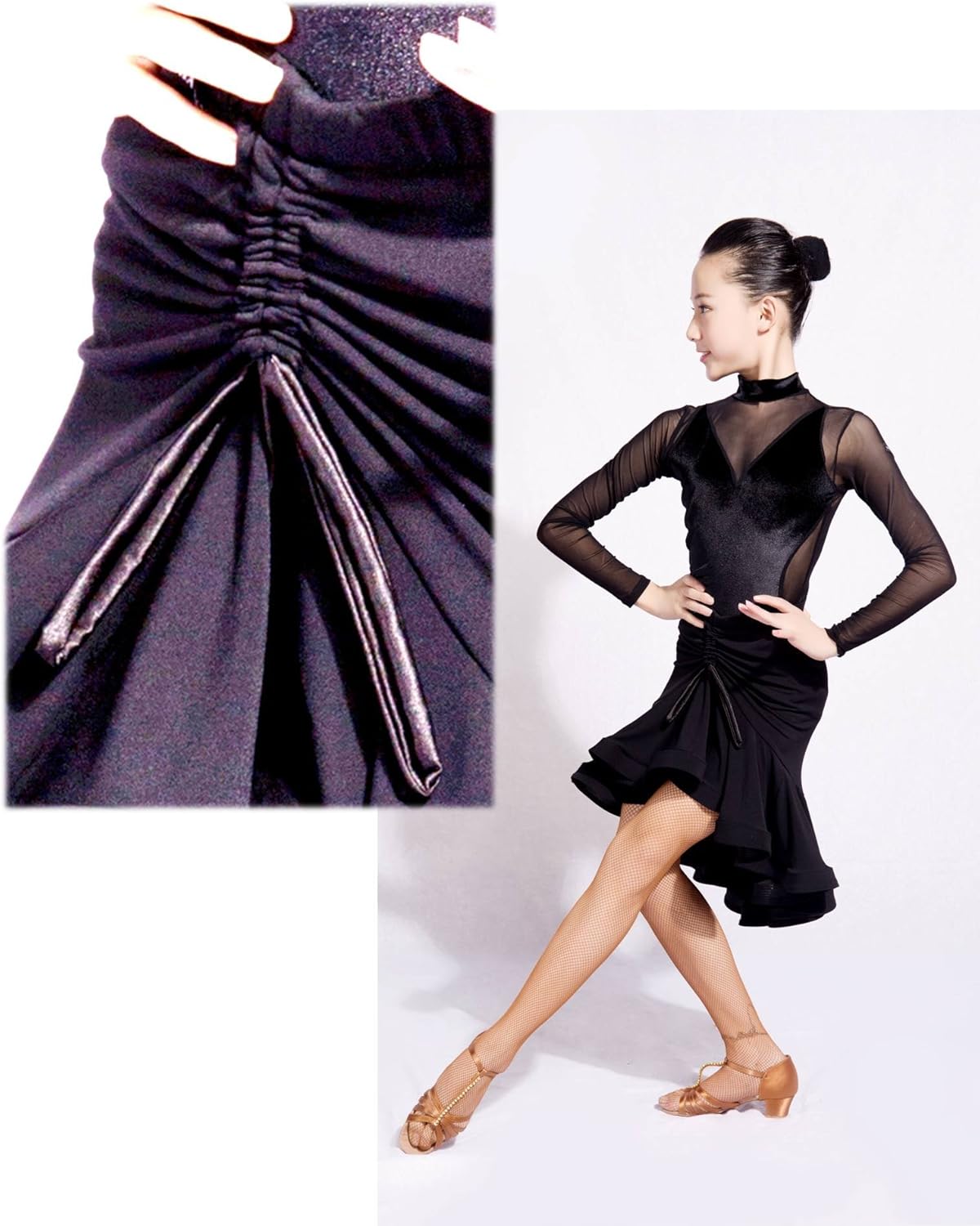 GD2027 Kid Latin Ballroom Ball Party Dance Professional Pleated Surface and Slanted Swing Design Skirt for Girl: Clothing