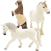 Gemini&Genius 3Pcs Horses Toy, Farm Horse Animal Playset, Mare and Stallion with Horse Baby Family Action Figure Toys Great for Miniature Party Decoration, Birthday Cake Topper or Gifts for Kids