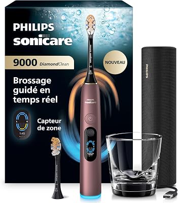 Sonicare DiamondClean 9000 nouvelle génération – brosse à dents électrique avec capteur de zone, capteur de pression, 21 réglages, coloris mauve satiné, modèle HX9214/85