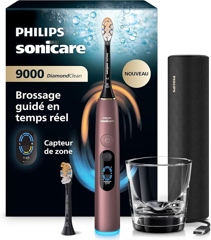 Sonicare DiamondClean 9000 nouvelle génération – brosse à dents électrique avec capteur de zone, capteur de pression, 21 réglages, coloris mauve satiné, modèle HX9214/85