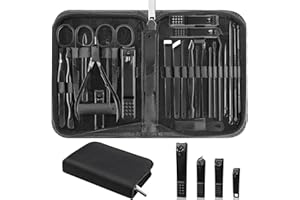 LUCK AROUND Nail Clippers Set, 26 Piece Manicure Set & Pedicure Kit, Stainless Steel Fingernail & Toenail Clipper Cutters, Professional Nail Care Tools with Luxurious Travel Case for Men and Women, Black