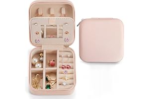 VOMNA Mini Jewelry Travel Case,Small Jewelry Box,Traveling Jewelry Organizer,Portable Jewellery Storage Holder for Rings Earrings Necklace Bracelet Boxes for Girls Women | Pink-Mirror