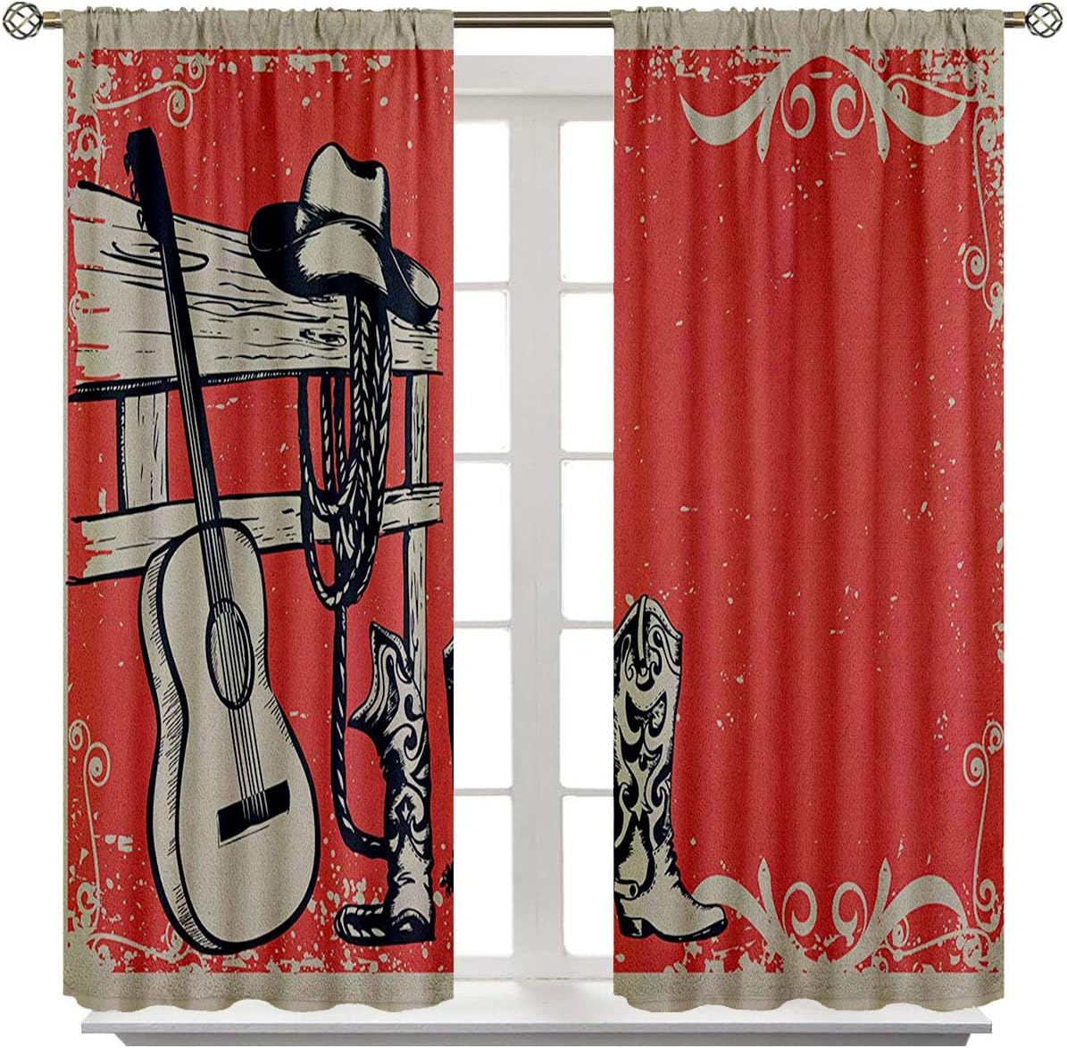 Western Blackout Curtains in Living Room Kitchen Image of Wild West