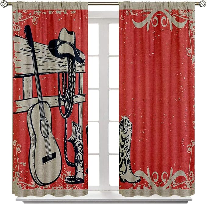 Western Blackout Curtains in Living Room Kitchen Image of Wild West