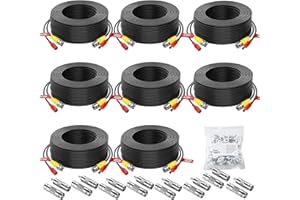 Aiwixen 8 Pack 50ft/15M Video Power Cable, BNC Extension Security Camera Cable Wire for CCTV Surveillance DVR System, Included 16 x BNC Connectors and 100pcs Cable Clips