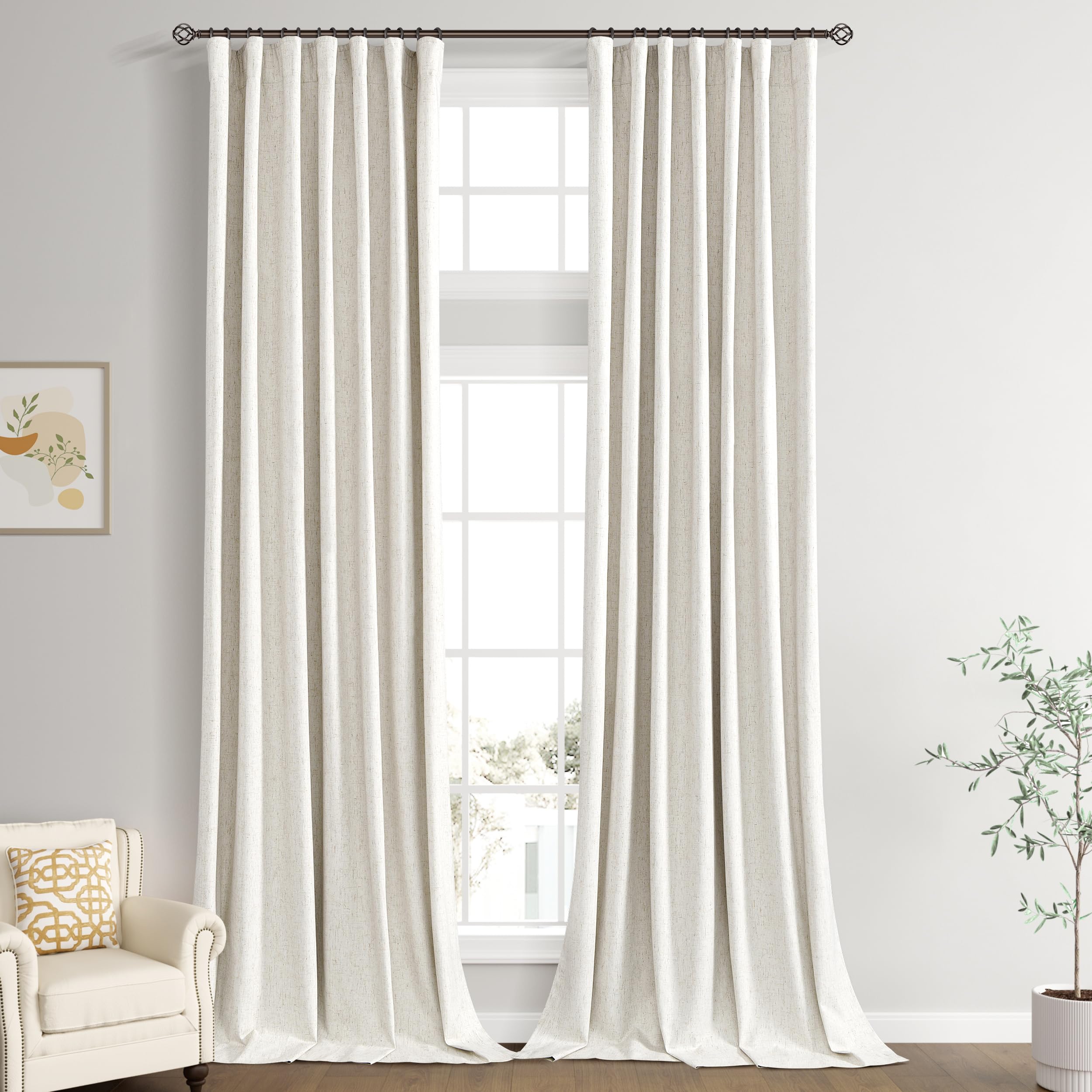 Photo 1 of (used/fair) (bagged) Joywell Cream Linen 100% Blackout Curtains 136 Inch Long, Rod Pocket/Back Tab/Hook Belt/Clip Rings,Thermal Insulated Drapes for Bedroom Living Room Ivory with Hooks(2 Panels,52 x 136,Natural Beige)