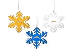 FOCO Los Angeles Chargers NFL Christmas Ornament Set - 3 Piece Multi-Colored Metal Snowflakes Holiday Tree Decoration – Show 